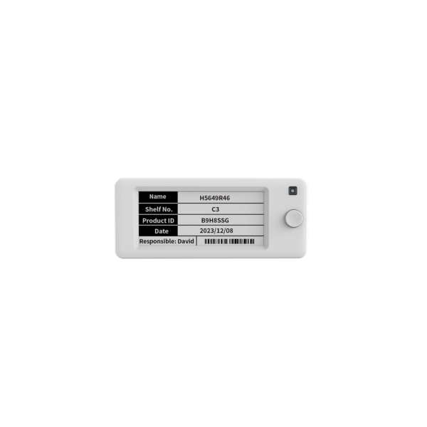 Opticon SE-290A e-paper labels on a fresh produce display showing potato varieties and prices